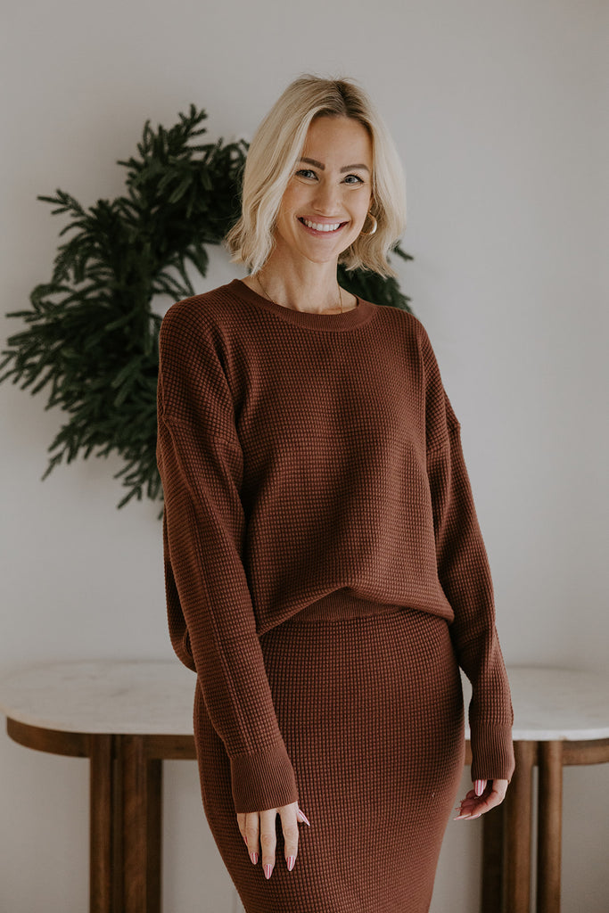 Waffle Sweater & Skirt Set - Puce