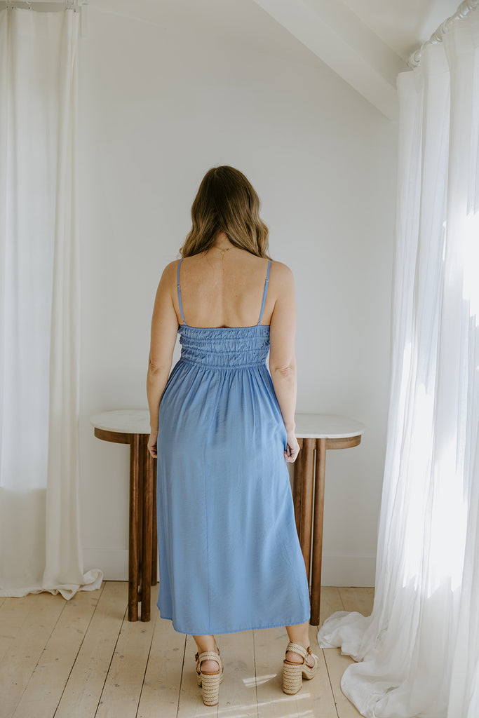Lightweight Ruched Top Midi Dress - Blue