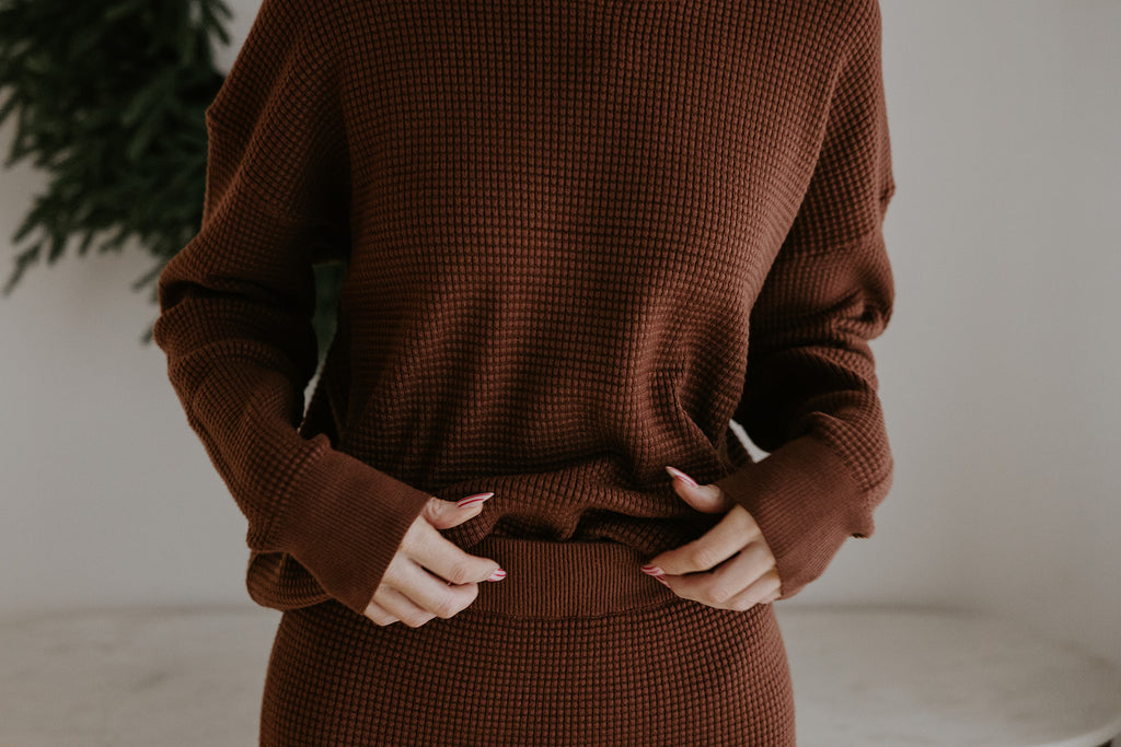 Waffle Sweater & Skirt Set - Puce