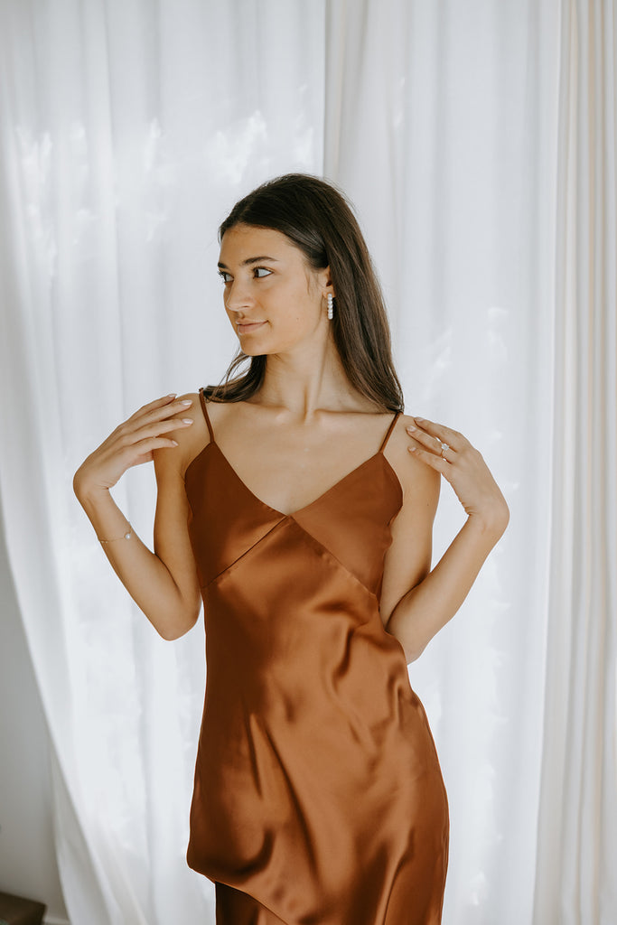 Slinky Slip Dress - Brown
