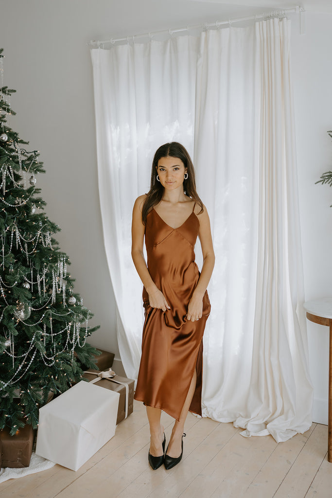Slinky Slip Dress - Brown