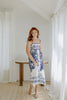 Scallop Trim Floral Midi Dress - Blue