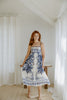 Scallop Trim Floral Midi Dress - Blue