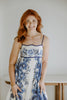 Scallop Trim Floral Midi Dress - Blue