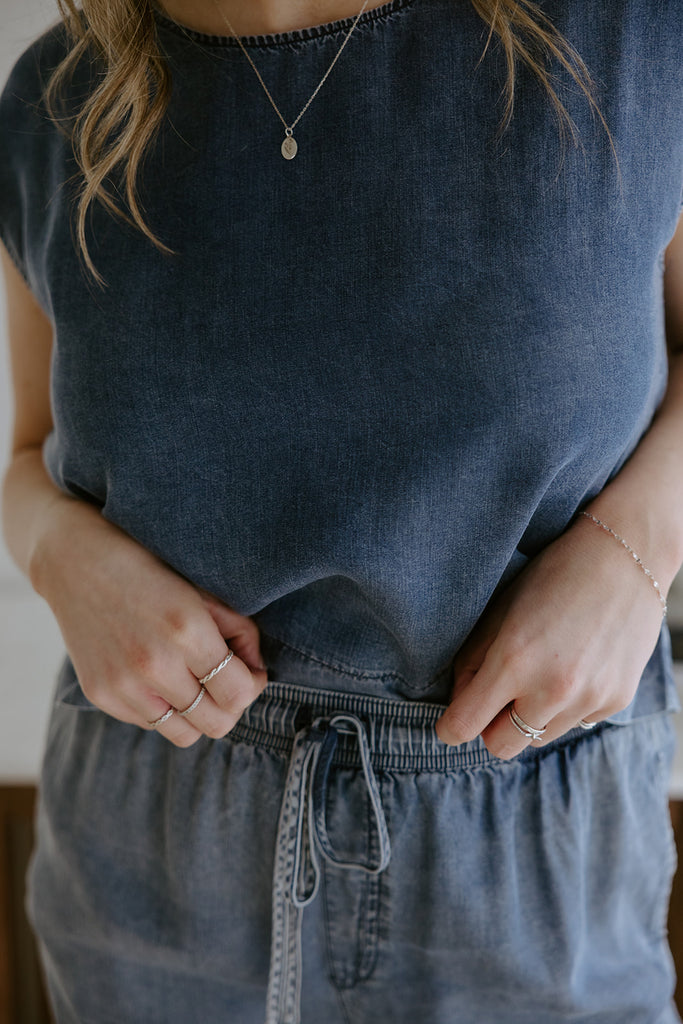 Mineral Wash Denim Top & Pant Set