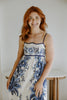 Scallop Trim Floral Midi Dress - Blue