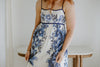 Scallop Trim Floral Midi Dress - Blue