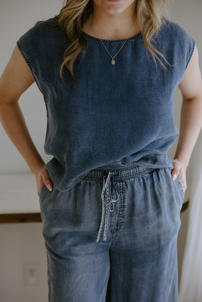 Mineral Wash Denim Top & Pant Set