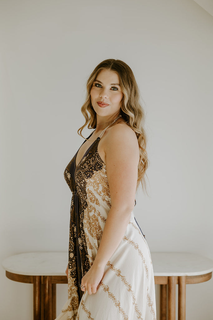 Halter Backless Printed Midi - Oat