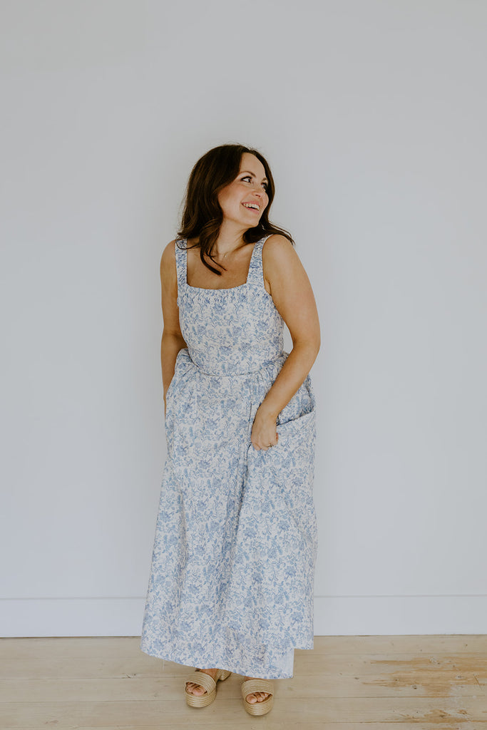 Blue Floral Midi Dress