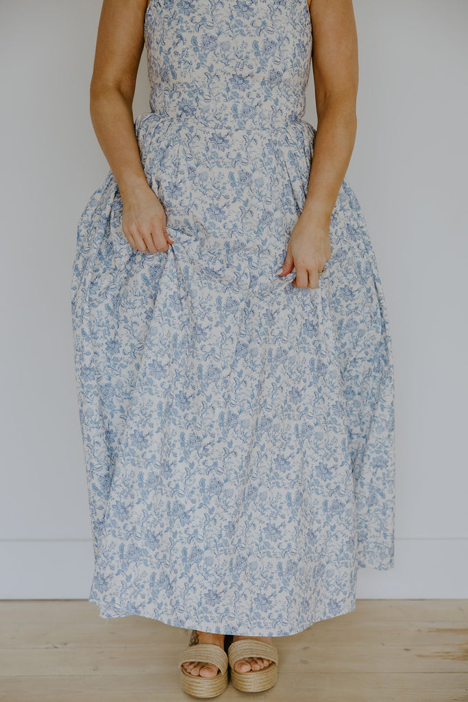 Blue Floral Midi Dress
