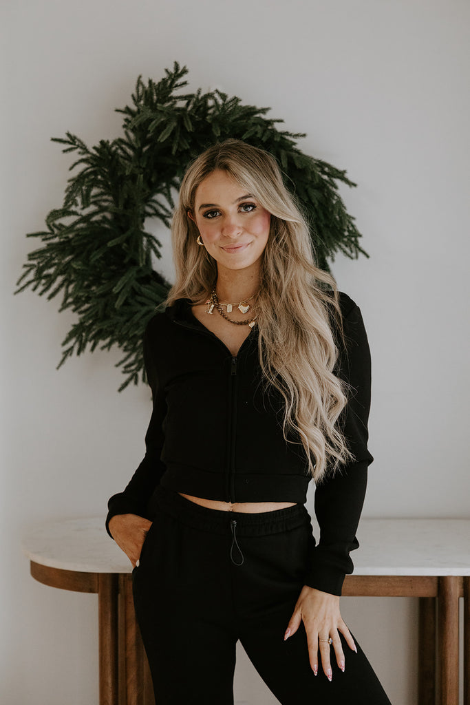 Lightweight Zip Up Hoodie & Pant Set - Black