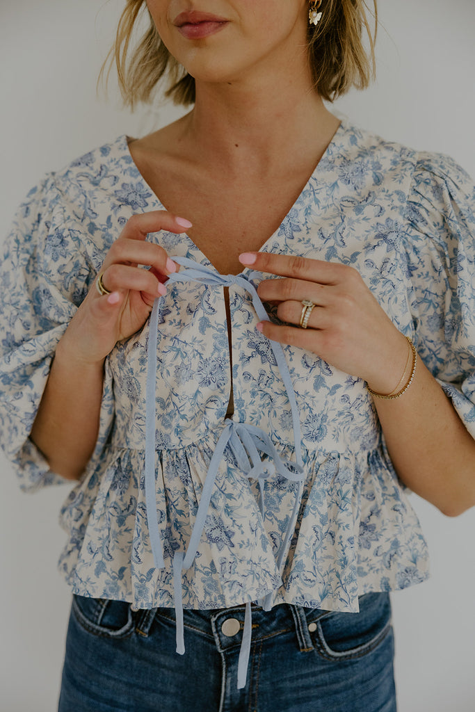 Puff Sleeve Front Tie Floral Top