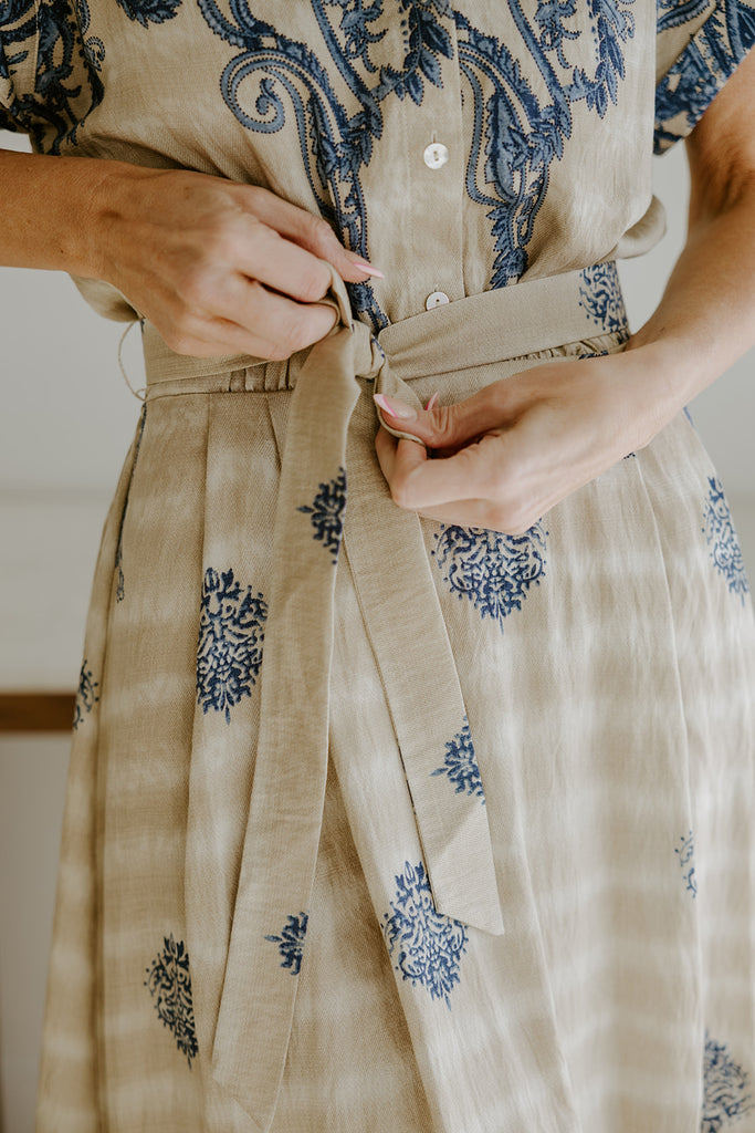 Button Down Belted Maxi - Blue