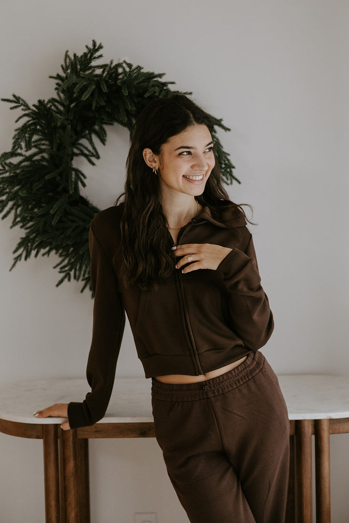 Lightweight Zip Up Hoodie & Pant Set - Brown