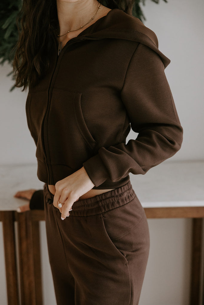 Lightweight Zip Up Hoodie & Pant Set - Brown