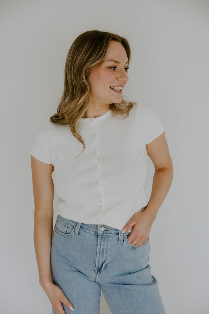 Short Sleeve Classic Cardi - White