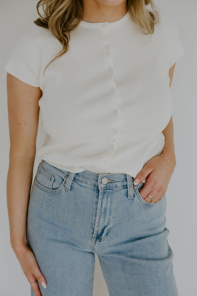 Short Sleeve Classic Cardi - White