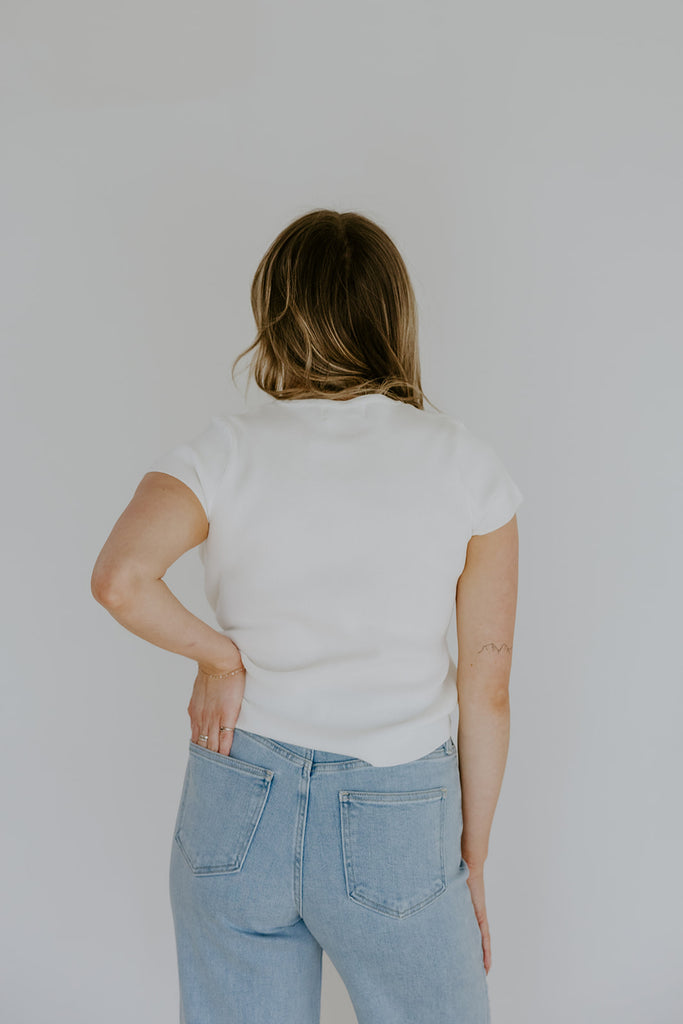 Short Sleeve Classic Cardi - White