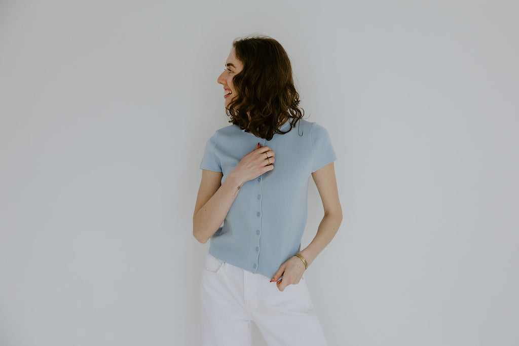 Short Sleeve Classic Cardi - Blue