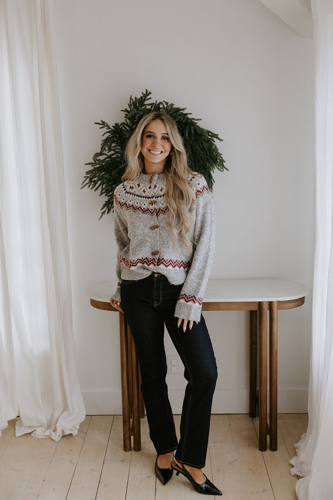 Fair Isle Sweater with Toggles - Grey