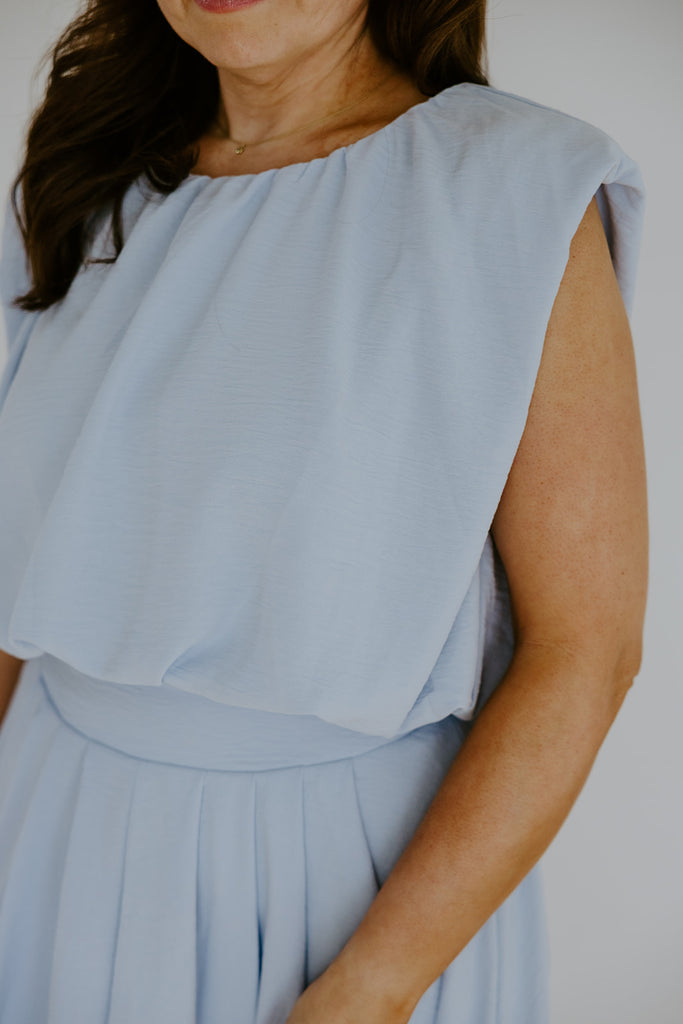 Bubble Top & Flowy Midi Skirt Set - Blue