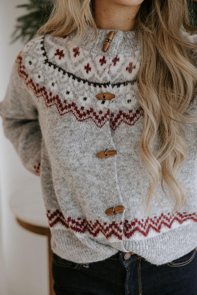 Fair Isle Sweater with Toggles - Grey