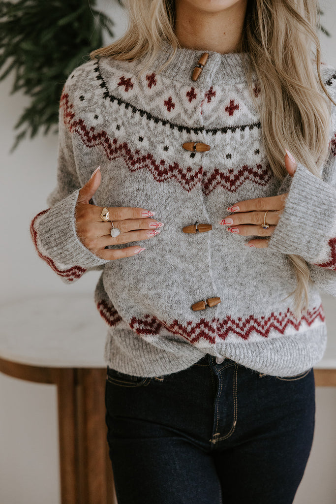 Fair Isle Sweater with Toggles - Grey