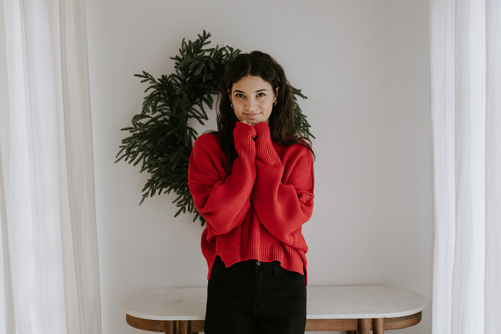 Exposed Seam Sweater - Red