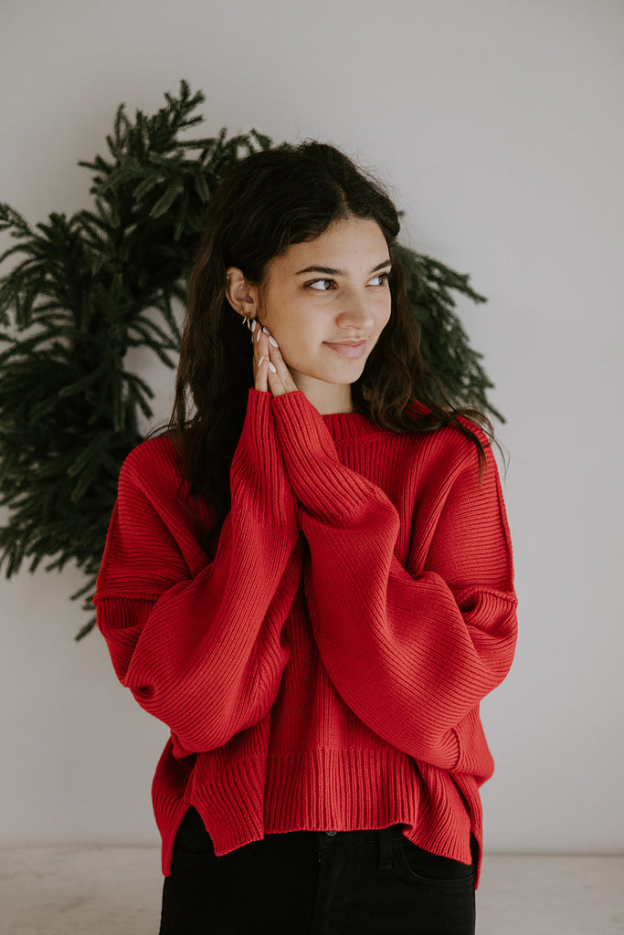 Exposed Seam Sweater - Red