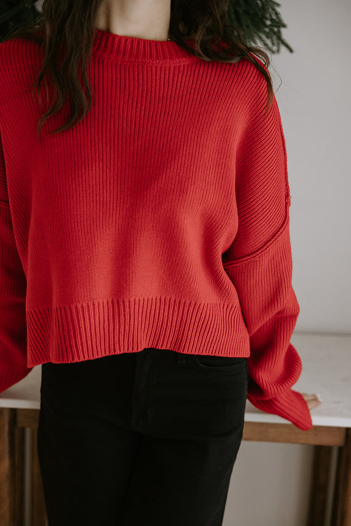 Exposed Seam Sweater - Red
