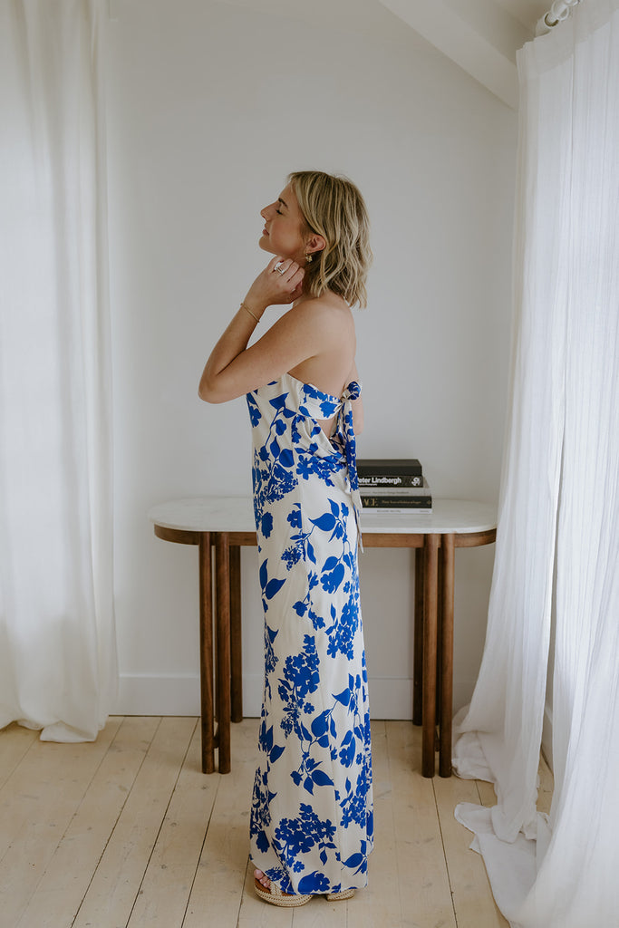 Tube Top Floral Maxi Dress - Blue