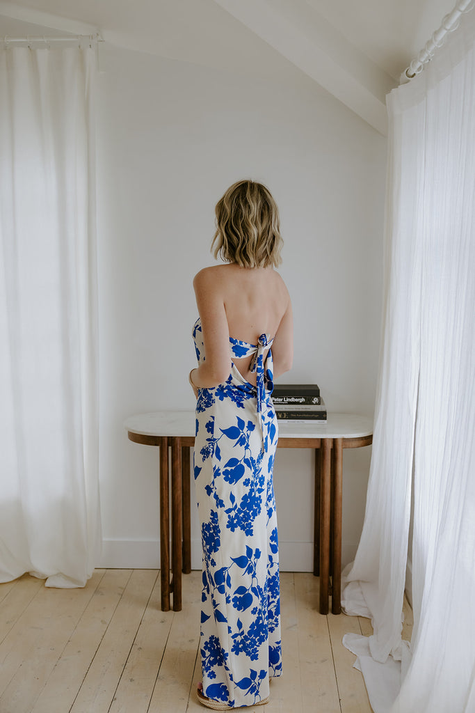 Tube Top Floral Maxi Dress - Blue