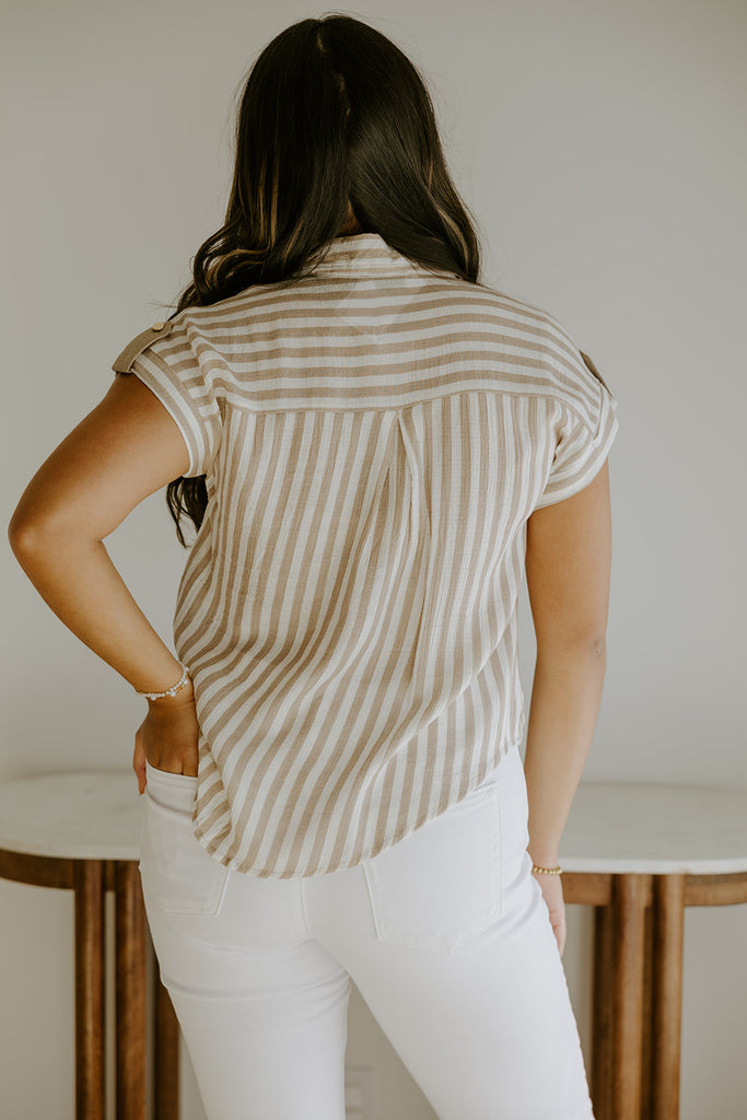 Lightweight Short Sleeve Stripe Shirt - Khaki