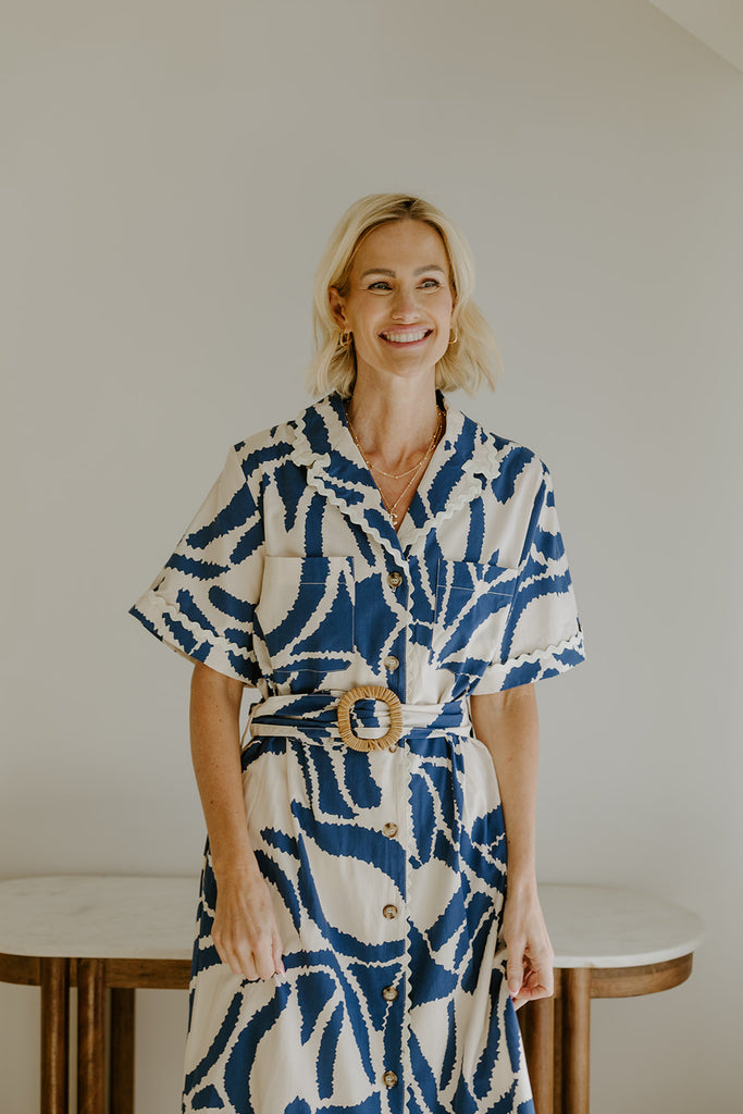 Set Sail Scalloped Dress - Blue