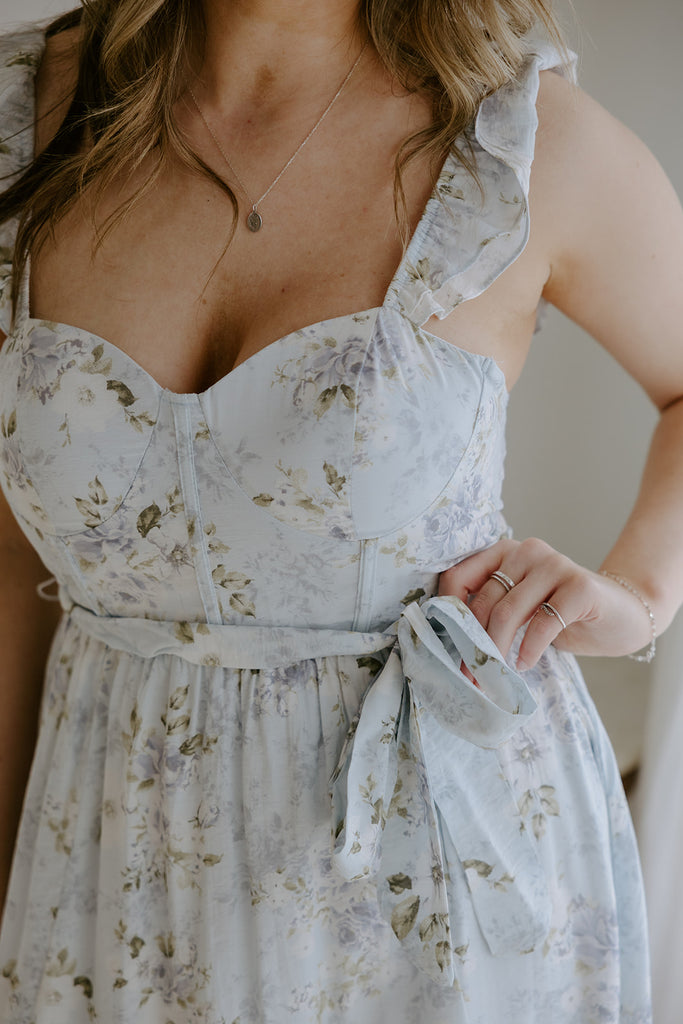 Corset Floral Dress - Blue