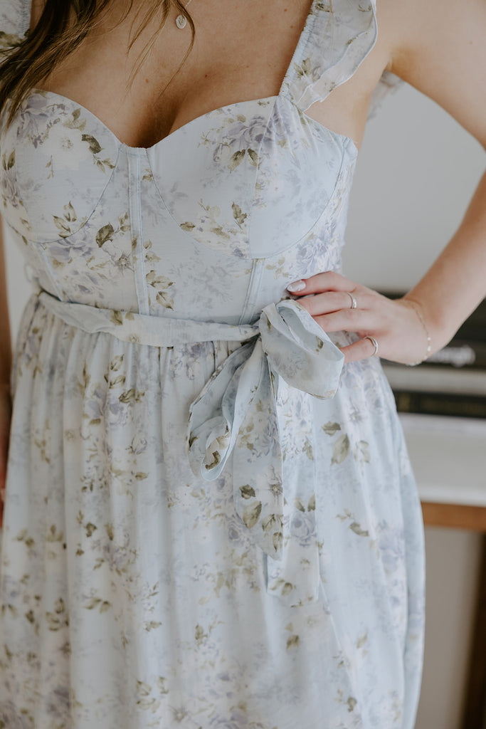 Corset Floral Dress - Blue