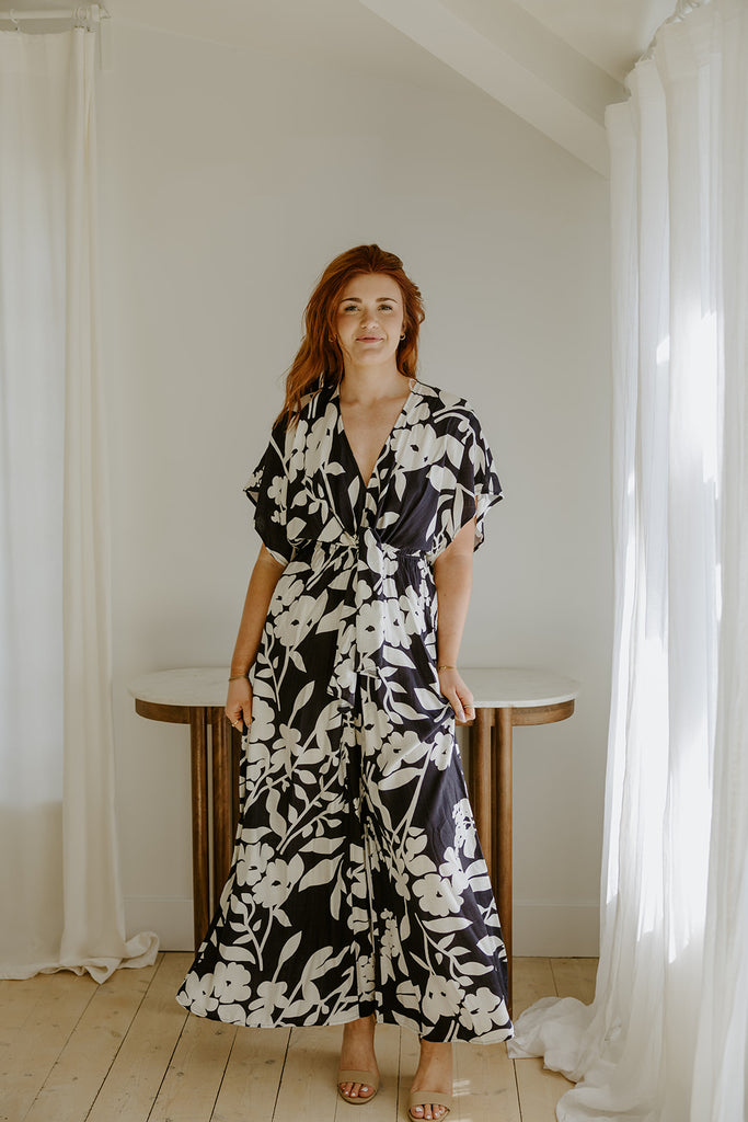 Kimono Printed Jumpsuit - Navy