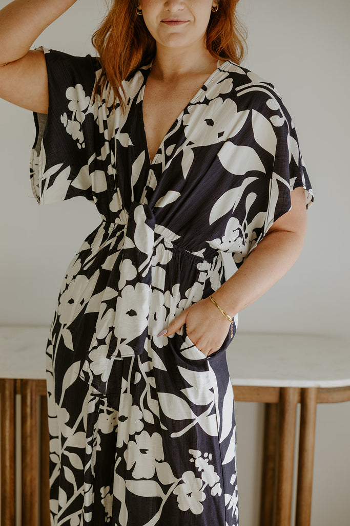 Kimono Printed Jumpsuit - Navy