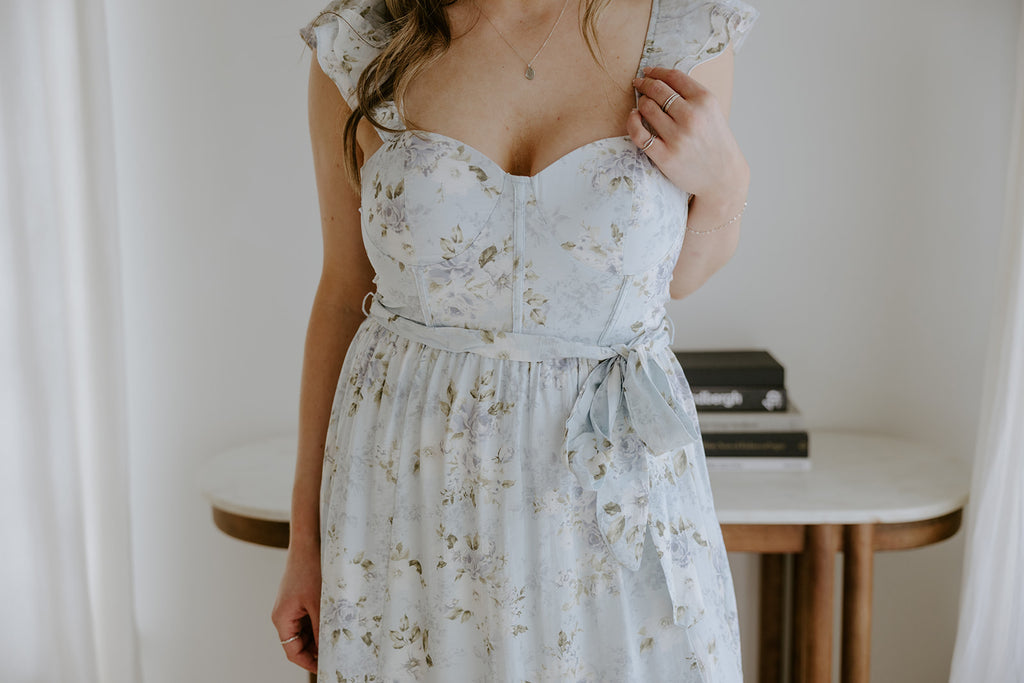 Corset Floral Dress - Blue