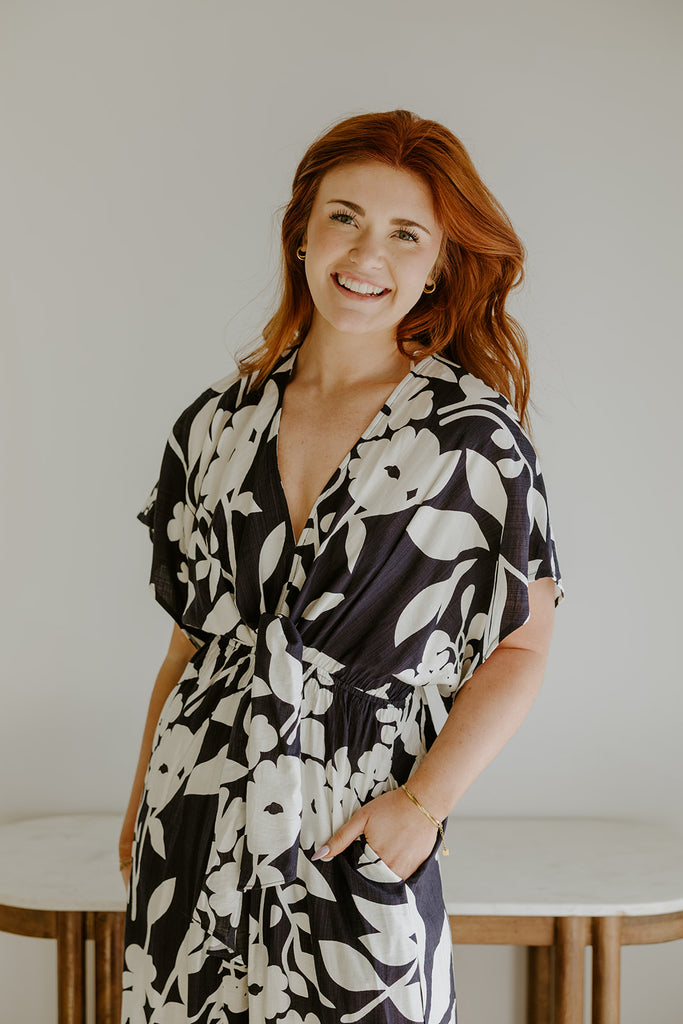 Kimono Printed Jumpsuit - Navy