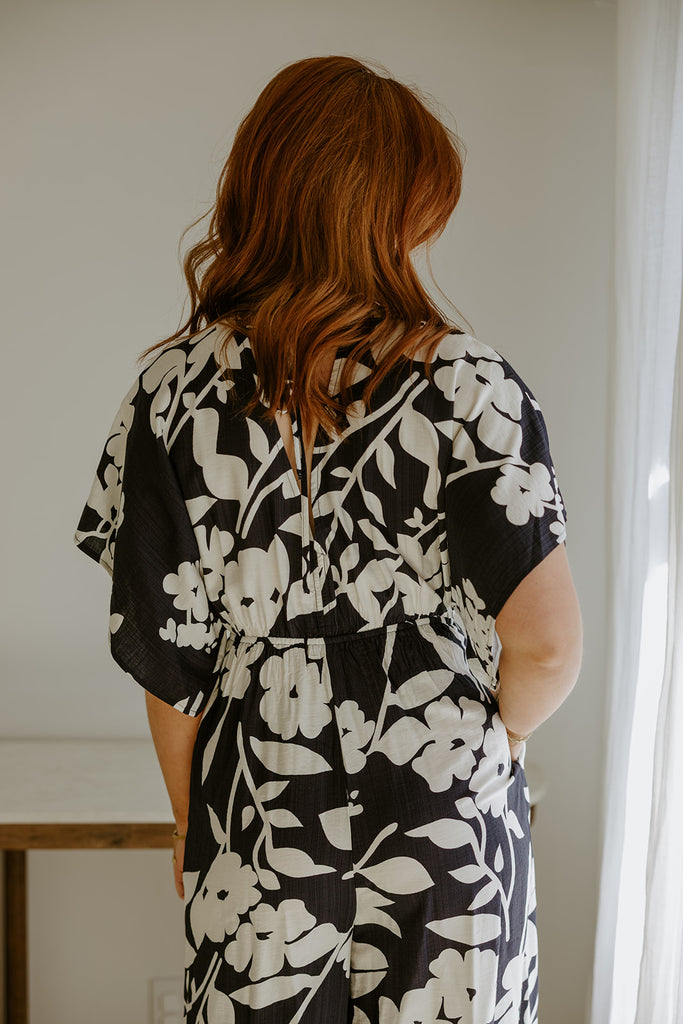 Kimono Printed Jumpsuit - Navy