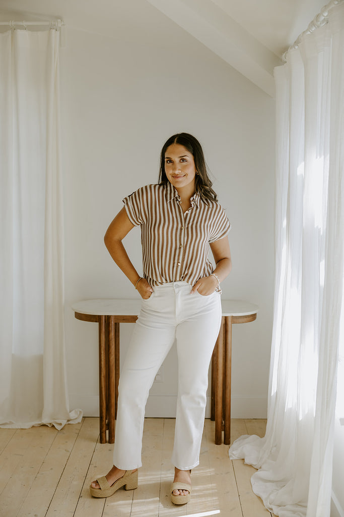 Lightweight Short Sleeve Stripe Shirt - Brown