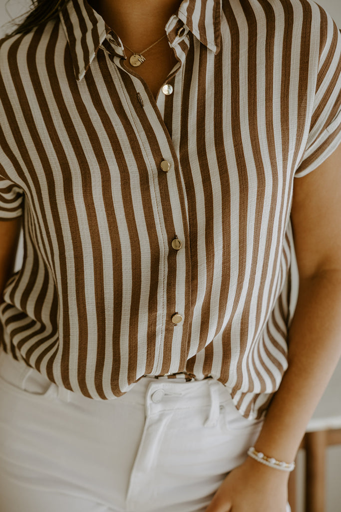 Lightweight Short Sleeve Stripe Shirt - Brown