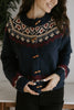 Fair Isle Sweater with Toggles - Navy