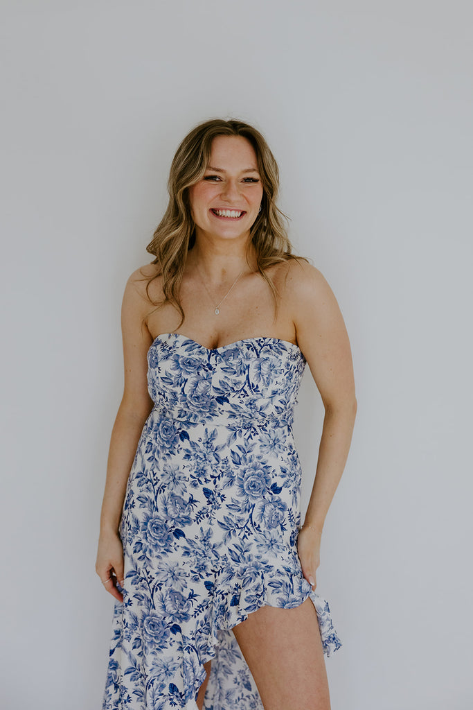 Strapless Ruffle Front Maxi - Blue