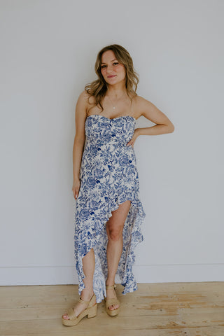 Corset Floral Dress - Blue