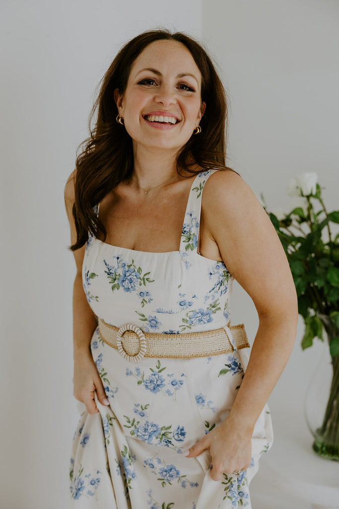 Dream Blue Linen Midi Dress with Belt – Muse Social Fashion House