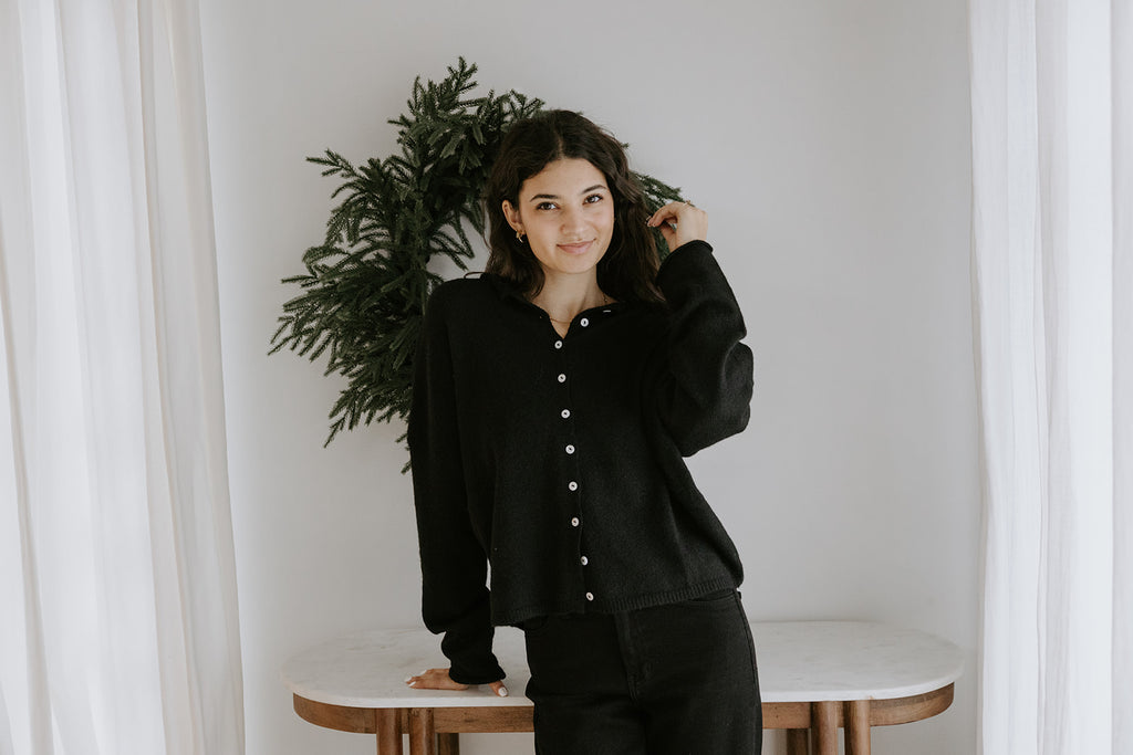 Lightweight Button Up Cardigan - Black
