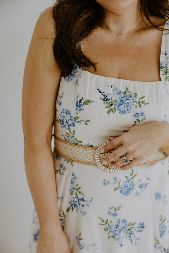 Dream Blue Linen Midi Dress with Belt Muse Social Fashion House Dream Blue Linen Midi Dress with Belt Muse Social Fashion House